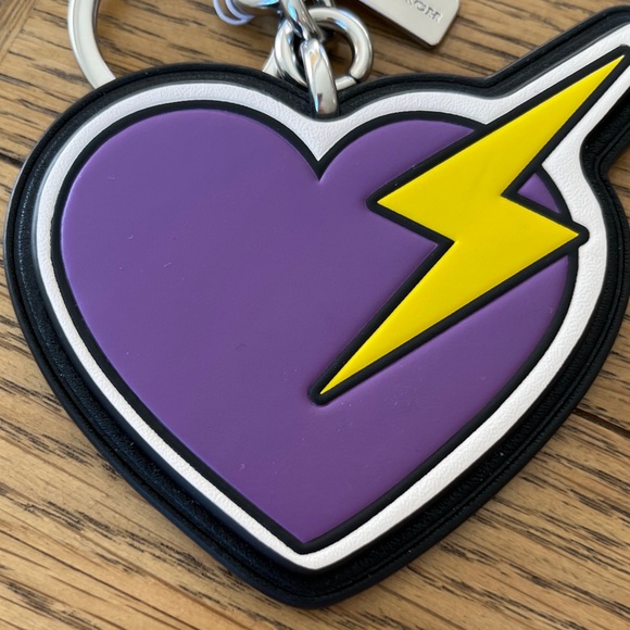 NWT Coach Purple Heart Keychain with Yellow Lightning Bolt - Picture 4 of 6